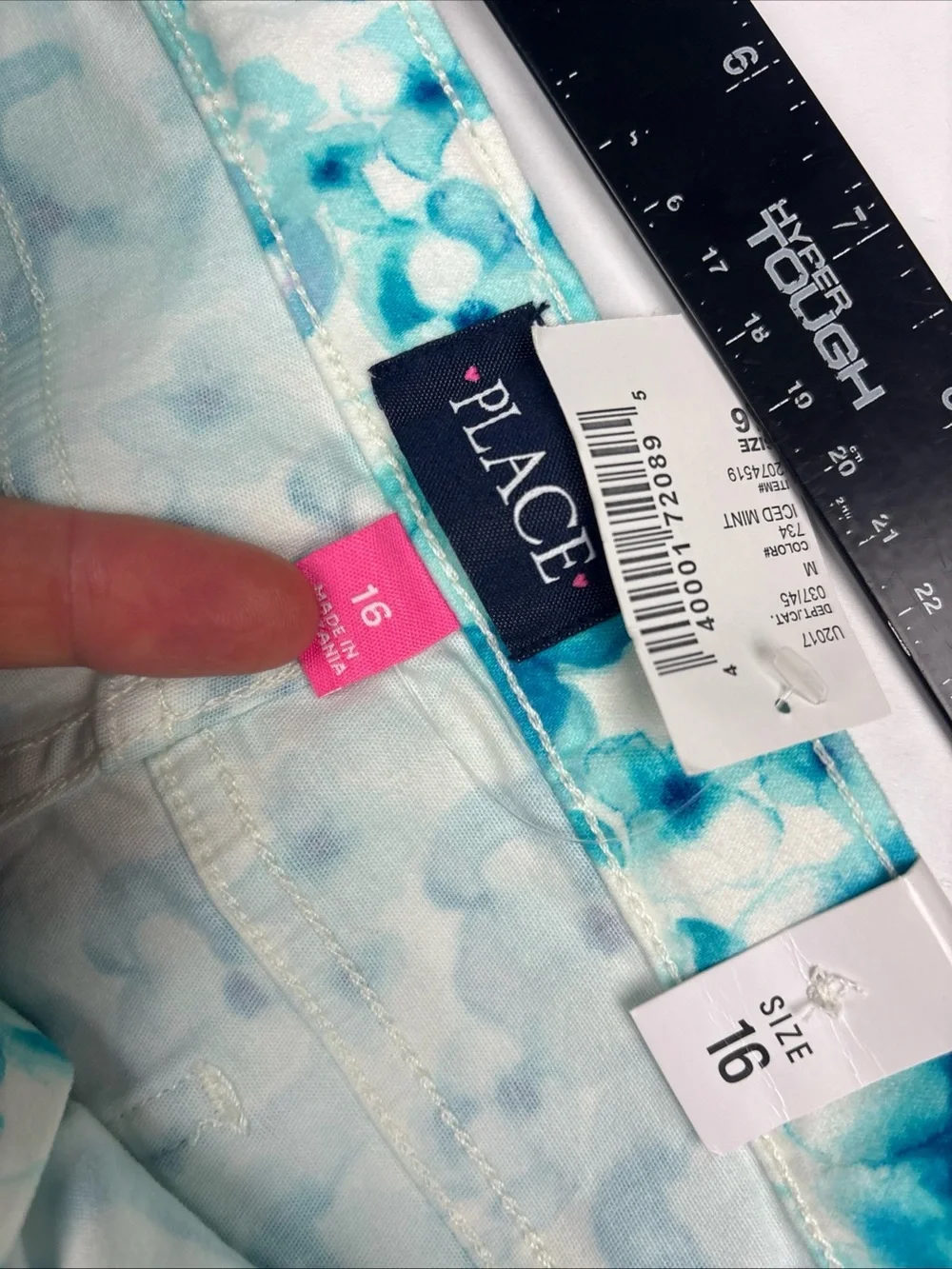 Childrens Place Girls Size 16 Pants New Tags Floral Iced Mint Slim Cotton Blend